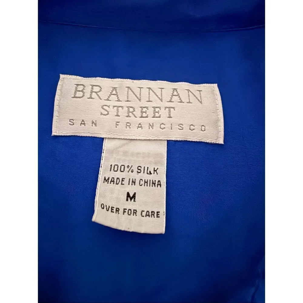 Brannan Street 100% Silk Tie Front Blouse Cobalt Blue Women’s Medium